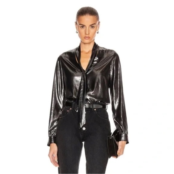L'AGENCE Tops - L’AGENCE Silver Gisele Neck Tie Top